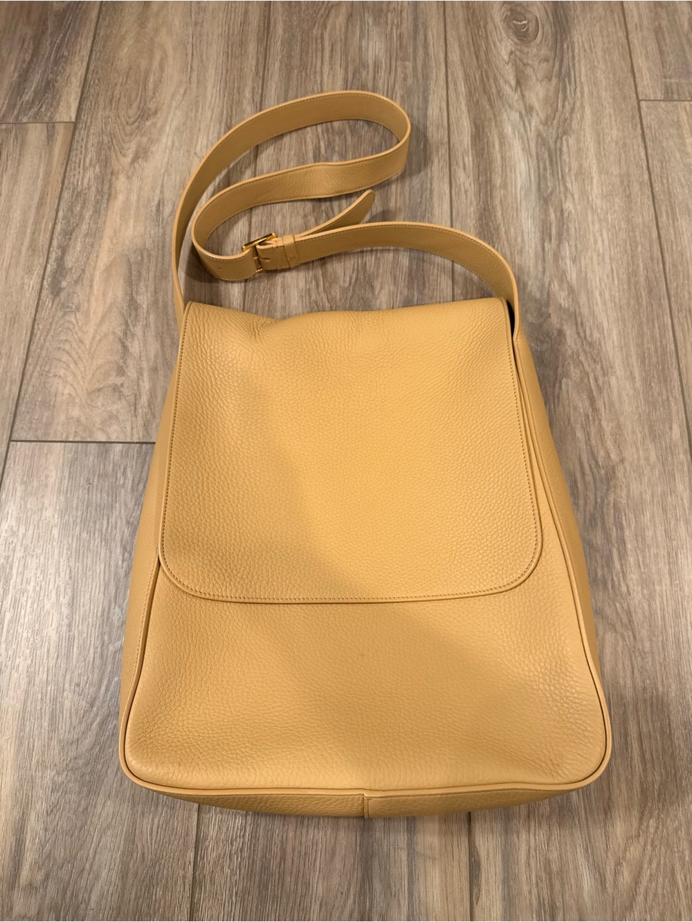 The Row Avery Flap Messenger Bag in Tan Grained Calfskin